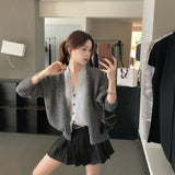 Millard Coffee Color Crash Fake Two V-Neck Knitted Cardigan Women Autumn High-End Lazy Sweater Coat Top
