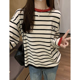 New Rammed Stripes Languidly Languid Long-Sleeved Knitted Shirts For Women In Autumn With Loose Belly Bottoming Shirt Tops