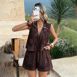 Dili Holiday Casual Vest Blouse Shorts Two Sets Of Women's Clothing 2026 Summer