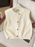 French White Folded Vest Open Shirt Sweater Women Early Autumn Slim Loose Knitted Vest Knitted Vest On The Shoulder