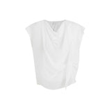 Irregular Neck-Upled White Shirt Women's Summer New Loose Design Sense Of Niche Temperament Laisier Top