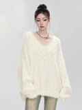 Milk Fufu White Marinade V Collared Sweater Women In Autumn And Winter Soft Languided Knitted