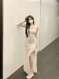 Sweet Hottie Pure Wind Small Flying Sleeves Forked Sling Dress Women Summer Waists Thin Irregular Net Yarn Dress