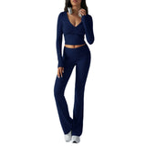 Dili 2025 Women's Casual Sports Knitted Long-Sleeved Trousers Two-Piece Suit Woman
