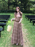 French Retro Kinesi Sleeveless Vest Dress Women's Summer Waist Design Feeling Seaside Holiday Swing Long Skirt