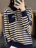 Autumn And Winter Striped Hooded Bottom Knitted Women's Coat Sweater Loose Fashion Hoodie Jersey