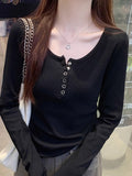 Pure Cotton Bottom Shirt Women With Autumn 2025 New Long-Sleeved T-Shirt Autumn And Winter Gas On The Shoulder