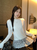 Rice Apricot Sweet Lace Lace Long-Sleeved Knitted Shirt 2026 Autumn Loose Bottoming Shirt Thin Design Top