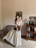 Tea Break French Small Flying Sleeves Dot Joint Dress Women's Summer 2026 New Niche Design Feeling Waist Skirt
