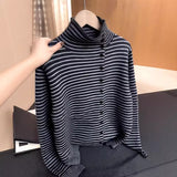 Large-Size Women's Han-Skin Half-Necked Striped Sweater Knitted Jersey Autumn And Winter New Fat Mm Thin Mask Inside The Top