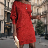 New Women's Fashion Slanted Shoulder Long Sleeve Skirt Dress Dress Dress Dress Dress Dress Dress