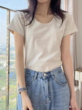 2025 New Short-Sleeved Cotton T-Shirt Girl Shoulder Summer High-End Hottie Clothes