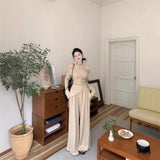 High-Level Temperament Suit Women 2025 New Autumn And Winter Word Shoulder Long Sleeve Tops Wide Legs Long Pants Two Sets