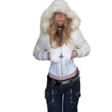 Fashion Winter Korean Woolen Hooded Zip Cotton Suit New 2025 Short-Sleeved Women's Clothing
