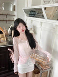 Design Sense Back Hollow With Pink T-Shirt Long Sleeve Sunscreen Shirt For Women's Summer Niche Thin Top