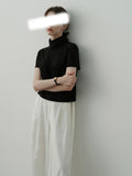 Summer New Coat Imitation Cashmeet Feel Before And After Two Half-High Collar Button Short-Sleeved T-Shirt
