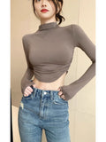 Long-Sleeved Shirt Girl Spring And Autumn Navel Navel With A Bottom Shirt Hot Girl Tight Short Top Slimmed Sexy