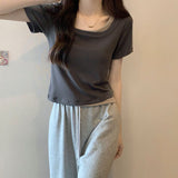 Fang Collar Short-Sleeved T-Shirt Women's 2026 Summer New Design Sense Of Small Body Pure Fake Two Short Tops