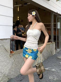 French Sweet Dopamine Yellow Hanging Neck Sling Vest Outside Summer Wearing A Seaside Holiday Atmosphere Short Blouse