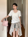 Korean U-Necked Collar Collar Collared Shoulder Short-Sleeved T-Shirt 2026 Summer New Loose Thin Lazy Chic Top
