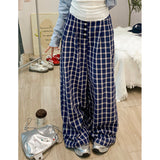 Hidden Blue Lattice Pants Women Summer Lazy Wind Loose Meat Display Thin Leg Trousers