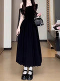 French Word Shoulder-To-Shoulder Black Dress Women's Summer 2026 New Hepburn Style Ponbilling Buds Short Skirt