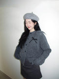 Korean Bow Gray Sweater Coat Women's Autumn And Winter 2025 Autumn New Loose Lazy Knitted Shirt Top