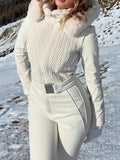 Winter New Personality Fashion Travel Holiday Ski Collar Collar Zip-Down Trousers Women