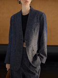 French Imitation Denim Suit New V-Neck Retro Commute A Buckle Suit Suit Woman