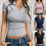 Dili 2025 Spring/Summer Women's Casual Body-Clamy-Enavel Y2K Knitted Short-Sleeved Bm Top