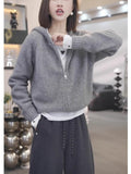 Large-Size Design Zipper Knitted Knitted Sweater Women In Autumn With A Korean Version Of Thin Loose Coat Top