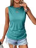 2025 Summer New Casual Solid Color Jacket Sleeveless Wrinkle Round Collar Vest Women's T-Shirt