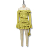 Hot Sales Of The New Autumn 2025 Fashion Brao Shoulder Lotus Side Horn Sleeve Ribbon Dress