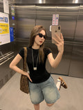 Korean White Waist Short-Sleeved T-Shirt Women's Summer 2026 New Round Neck Repair Body In The Shoulder With A Short Top