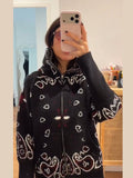 Small Print Leisure Languid Knitted Collar Zipper Long-Sleeved Sweater Seaside Vacation