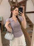 Spice Girl Polo Collar Knitted Short-Sleeved T-Shirt For Women's New Button Texture In Summer 2026