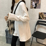 White Long-Sleeved T-Shirt Women Loose Inside The Folded Wearing Long Plus Velvet Top Dress Spring And Autumn Dress Bottom Shirt