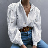 Dili 2025 Spring And Summer Casual Loose Fashion Hollow Bubble Sleeves Top Women's Clothing