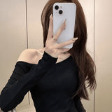 Pure Hot Girl Slim Thin Shoulder Long-Sleeved T-Shirt Women's Early Autumn High-End Feel Full Of Bottom Shirt Top