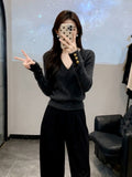 French High-End Gray V-Neck Sweater Women's Autumn And Winter 2025 New Can Be Worn Inside And Inside The Knitted Top