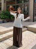 Early Autumn Wear Temperament Grid Slim Thin Long-Sleeved T-Shirt Splicing Lace Under The Hem Of The Bottom Shirt Top Woman