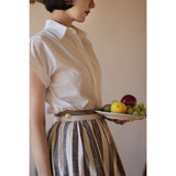 Vintage French Short-Sleeved Shirt Niche Design Feel Waist-To-Creek White Top Women's Summer