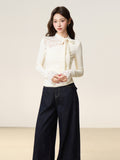 Autumn And Winter Apricot Lace Bow Tie With T-Shirt Long-Sleeved Bottom Shirt With Grinding Plus Velvet Design Top Women's Clothing