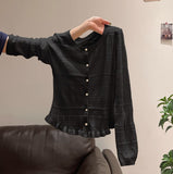 White Round Collar Hook Hollow Long-Sleeved Knitted Cardigan 2026 Autumn New Slim Thin Top