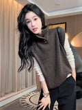 French Outside Wear Half-Open High-Neck Knitted Jersey Vest Lady Early Autumn And Winter Folding Wearing Warm Inside The Vest Woolen Top