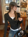 Fake Two Black And White Bumps With Velvet Thick Warm Body Bottom Women's Autumn And Winter New Long Sleeve Zipper Top