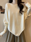 High-End Feel Gray Wears Gray Knitted Sweater Women's Autumn Dress Large Fat Mm Irregular Bat Sleeve Top