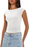 2025 Summer New Boat Collar Casual Fashion Folding Body Short Umbilical T-Shirt Girl