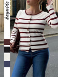 Dili Elegant Temperament Striped Long-Sleeved Vest Vest Women's Clothing 2025 Autumn And Winter