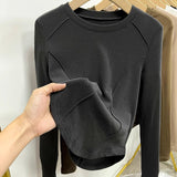 European Goods Autumn And Winter Grinding Thick Bottom Shirt Women Long Sleeves With Shoulder T-Shirt Design Thin Velvet Top Design